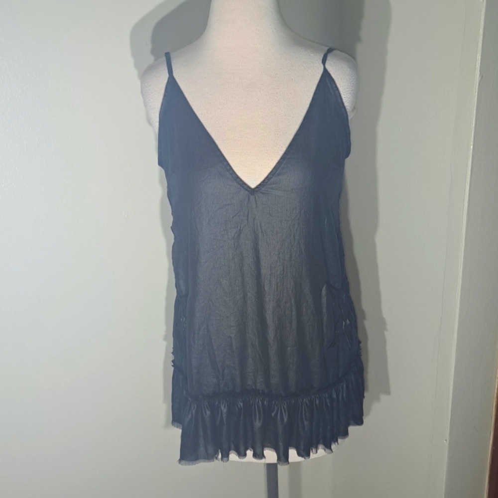 NWT Brand Unique Black Tank With Lace Detail Adjustable Spaghetti Straps🏖